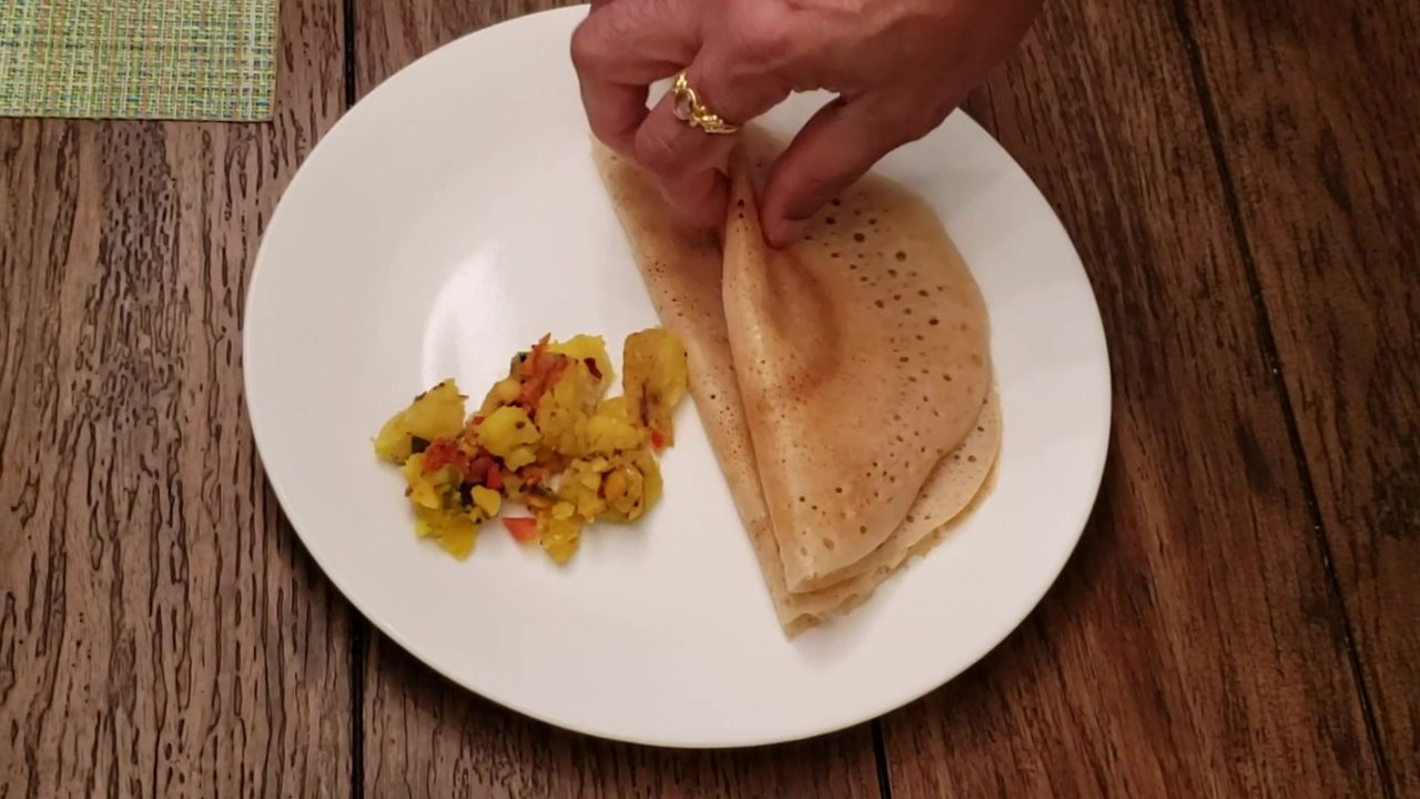 Multigrain Dosa with South-Indian Potato Curry