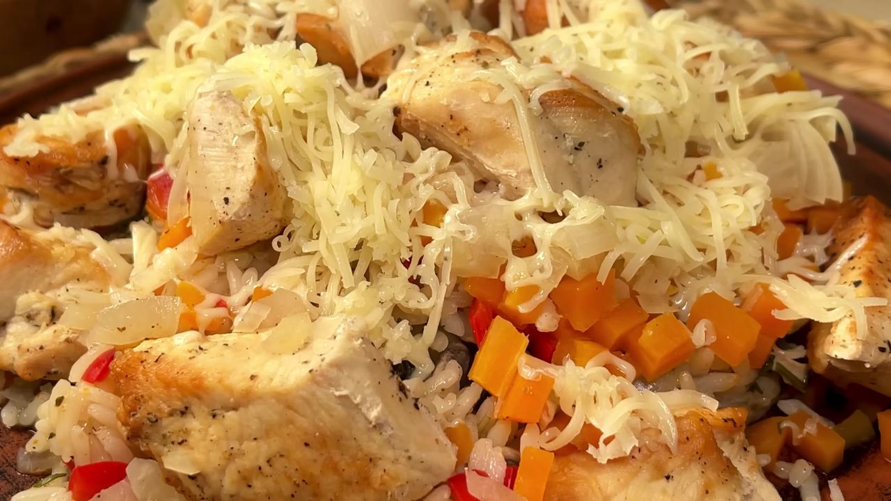 One-Pot Air Fryer Chicken and Rice with Vegetables