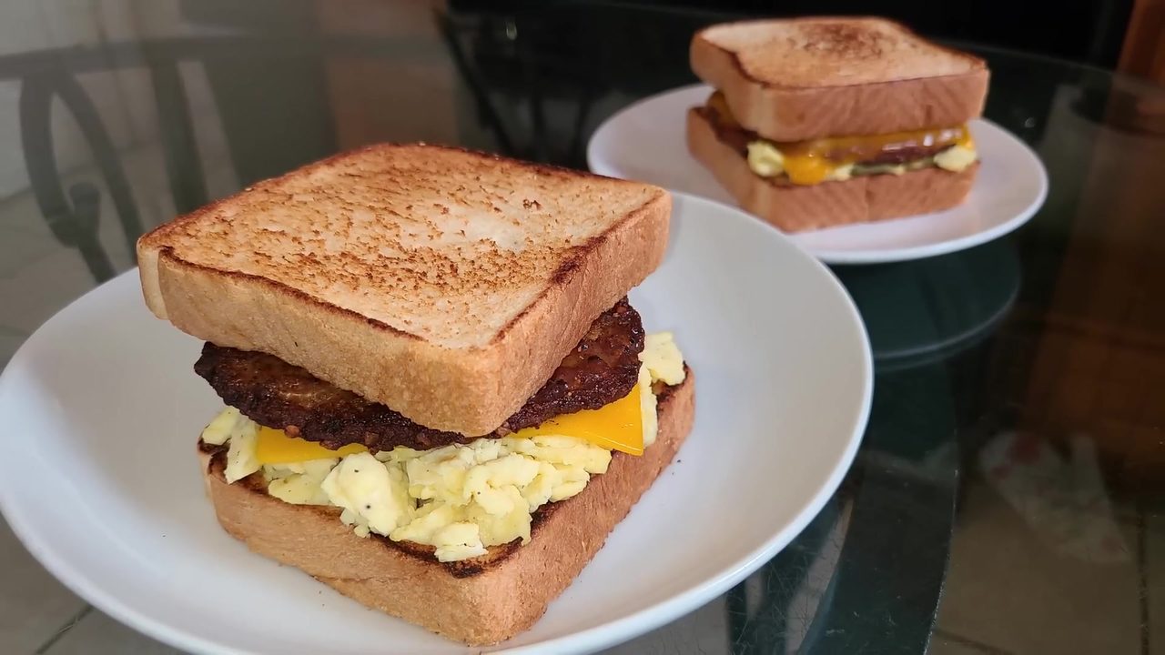 Hot Sausage, Egg, and Cheese on Toast Breakfast Sandwich
